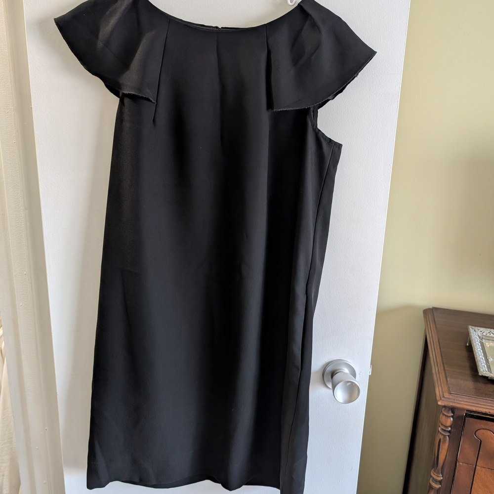Banana Republic Black Ruffle Shoulder Shift Dress